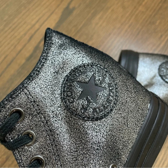 NEW Converse CT All Star Lux Hidden Heel Wedge Silver Sparkle Black 550669C - Picture 3 of 12